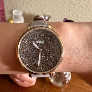 Leather Gray Crystal Fossil Watch